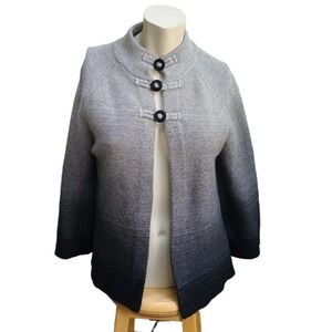 Jones New York Women's Black SWEATER Cardigan Large Gray Ombre Wool